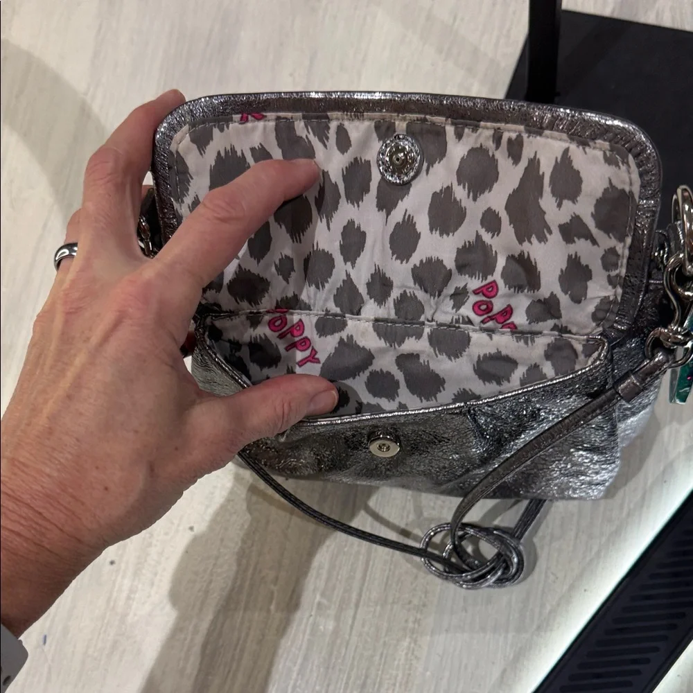 Rare Coach Poppy Limited Edition Metallic Double Button Silver Crossbody
